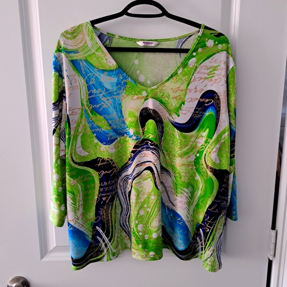 TanJay polyester, spandex pull on shirt. Multicolored, size 18W/1X - Picture 1 of 5